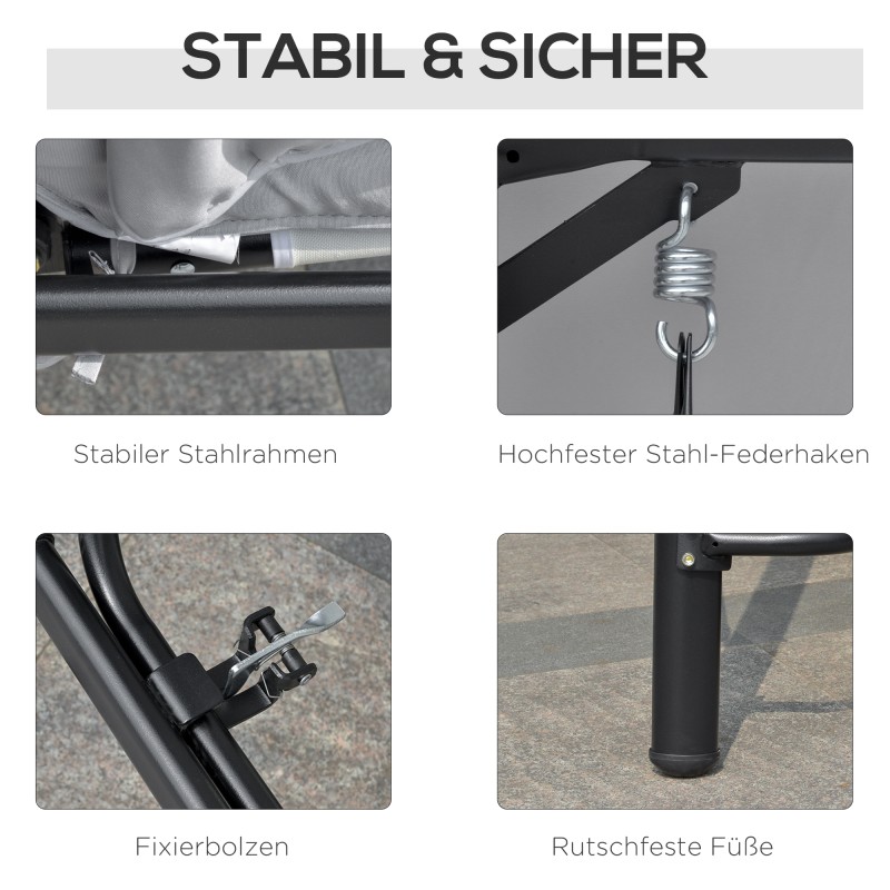 Puutarhakeinu 3 hengelle selkänojan laskutoiminnolla ja säädettävällä katoksella, metalli/polyesteri, harmaa