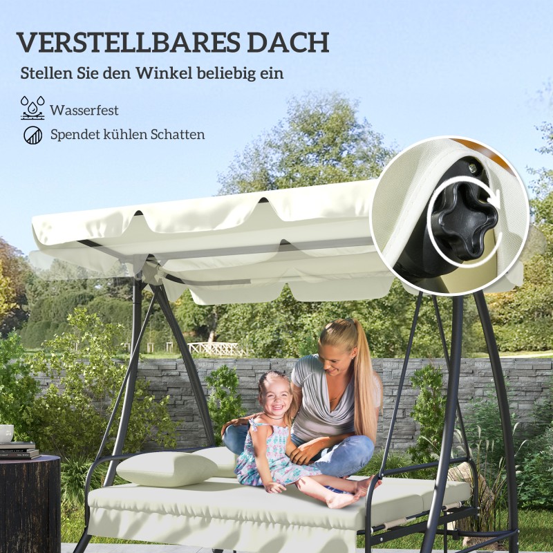 3-hengen pihakeinu lepotasolla, metalli ja polyesteri, 200 x 125 x 170 cm, kermanvalkoinen