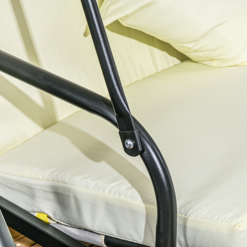 3-hengen pihakeinu lepotasolla, metalli ja polyesteri, 200 x 125 x 170 cm, kermanvalkoinen