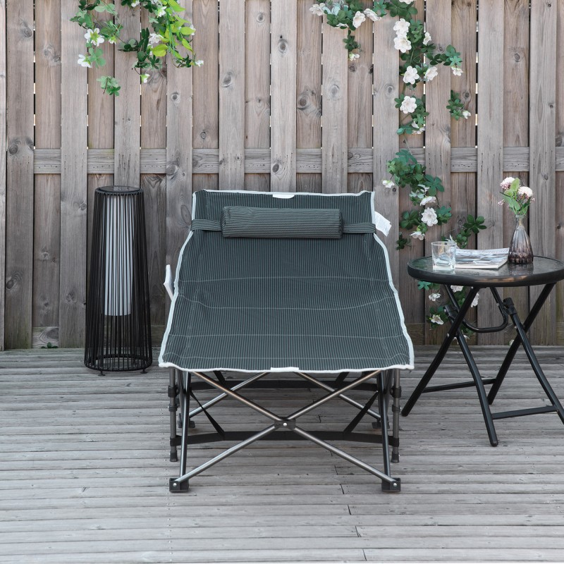 Taitettava retkisänky teräsrungolla 188 x 64,5 x 53 cm, kantavuus 150 kg, harmaa