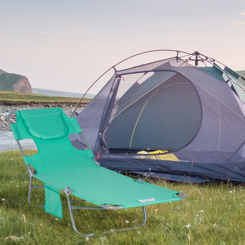 Taitettava puutarhan lepotuoli kasvoaukolla, teräsrunko ja polyesterikangas, vihreä