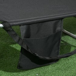 Taittuva puutarhalepotuoli kasvoreiällä, teräsrunko ja kangas, 185 x 55 cm, musta