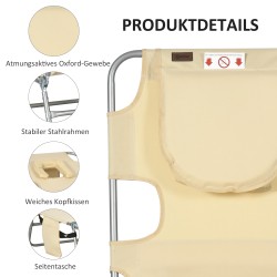 Taitettava puutarhan aurinkotuoli kasvoaukolla, teräsrunko ja polyesterikangas, beige