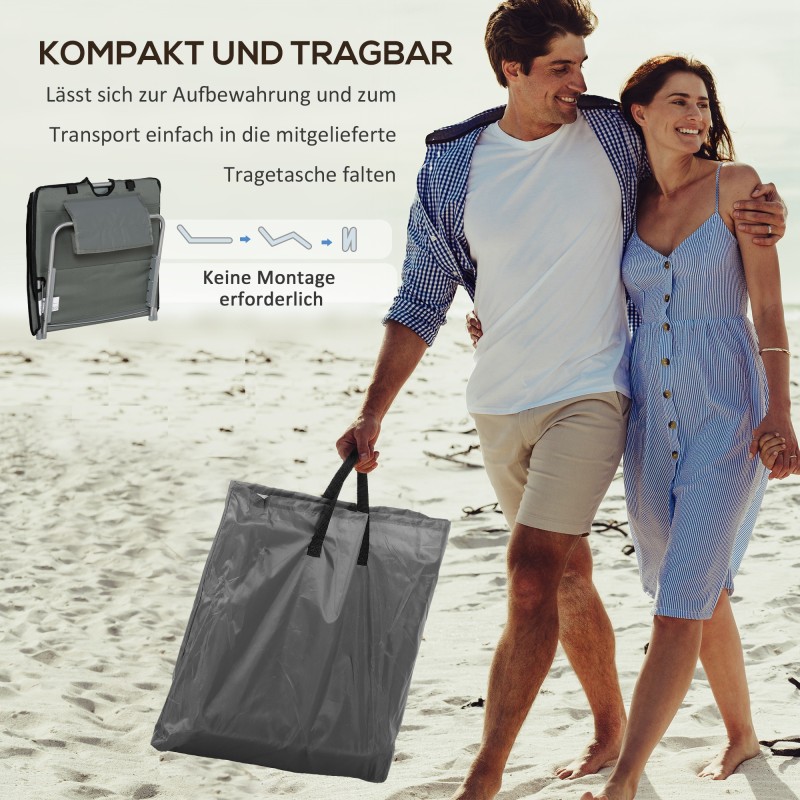 Rantatuolisetti 2 kpl, kokoontaitettava ja säädettävä selkänoja, teräsrunko, 124 x 53 cm, harmaa