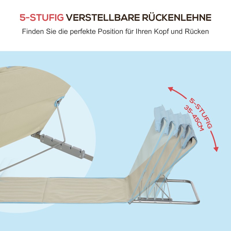 Rantatuolisetti 2 kpl, säädettävä ja kokoontaittuva teräsrunko, 124 x 53 cm, beige