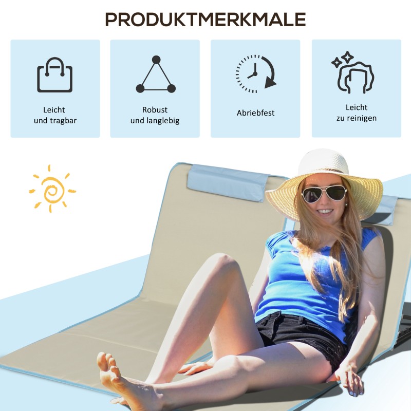 Rantatuolisetti 2 kpl, säädettävä ja kokoontaittuva teräsrunko, 124 x 53 cm, beige