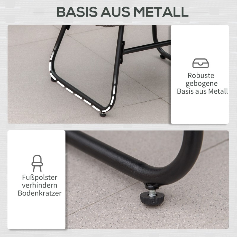 Rottinkityylinen lepotuoli ja jalkarahi ulkokäyttöön, metalli- ja PE-punos, paksut pehmusteet, harmaa