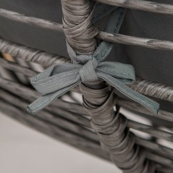 Rottinkityylinen lepotuoli ja jalkarahi ulkokäyttöön, metalli- ja PE-punos, paksut pehmusteet, harmaa