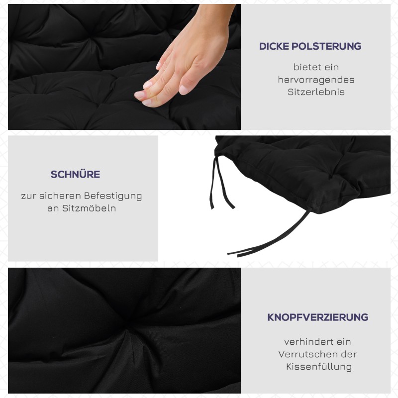 Penkkipehmuste puutarhapenkkiin 3-istuttava 100x98x8 cm polyesteri musta