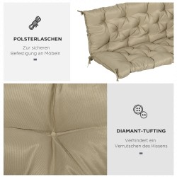 Puutarhapenkki istuinpehmuste 3:lle, polyesteri vaahtotäyte 150x98x8 cm, khaki