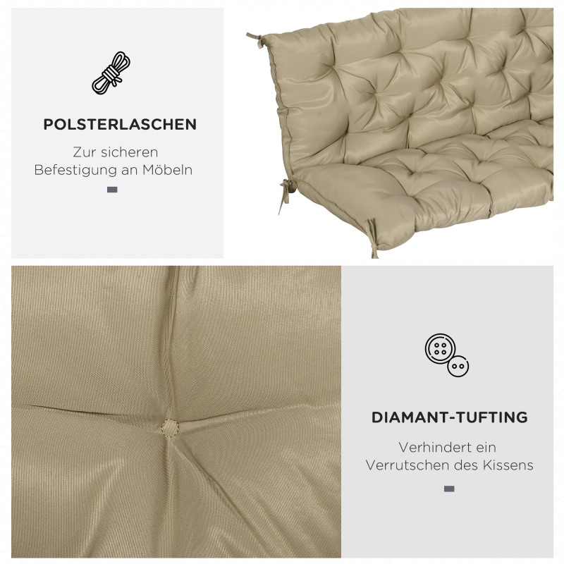 Puutarhapenkki istuinpehmuste 3:lle, polyesteri vaahtotäyte 150x98x8 cm, khaki