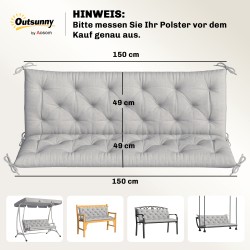 Puutarhapenkkiin istuinpehmuste 3:lle, polyesteri vaahtomuovilla 150x98x8 cm, vaaleanharmaa