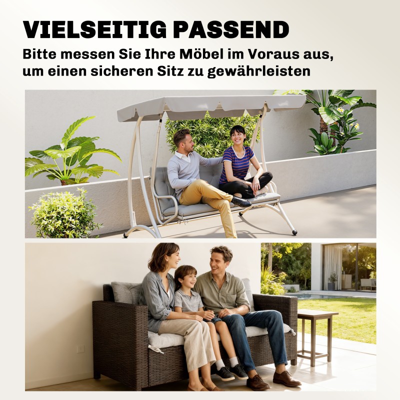 Puutarhapenkkiin istuinpehmuste 3:lle, polyesteri vaahtomuovilla 150x98x8 cm, vaaleanharmaa