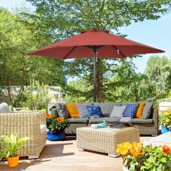 Aurinkovarjo ulkokäyttöön Ø196 cm kuusikulmainen alumiinirunko viininpunainen