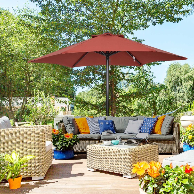 Aurinkovarjo ulkokäyttöön Ø196 cm kuusikulmainen alumiinirunko viininpunainen