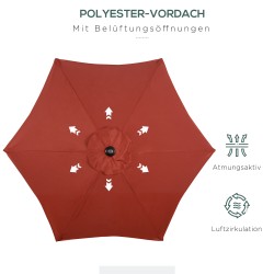 Aurinkovarjo ulkokäyttöön Ø196 cm kuusikulmainen alumiinirunko viininpunainen