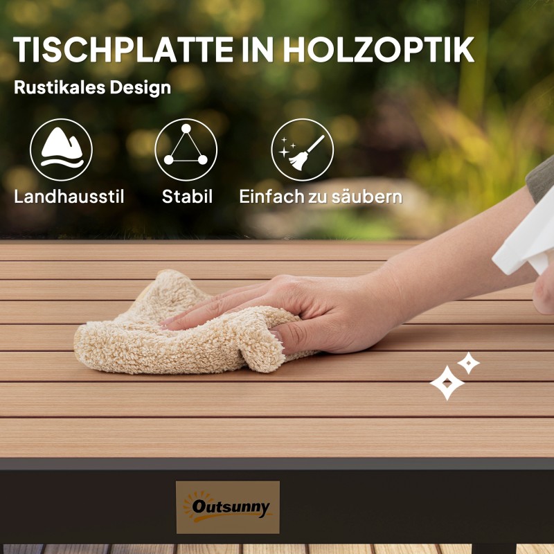 Ulkopöytä 4 hengelle alumiinirunko ja muovikansi 78 x 78 x 74 cm musta/natural