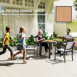 Ulkopöytä 4 hengelle alumiinirunko ja muovikansi 78 x 78 x 74 cm musta/natural