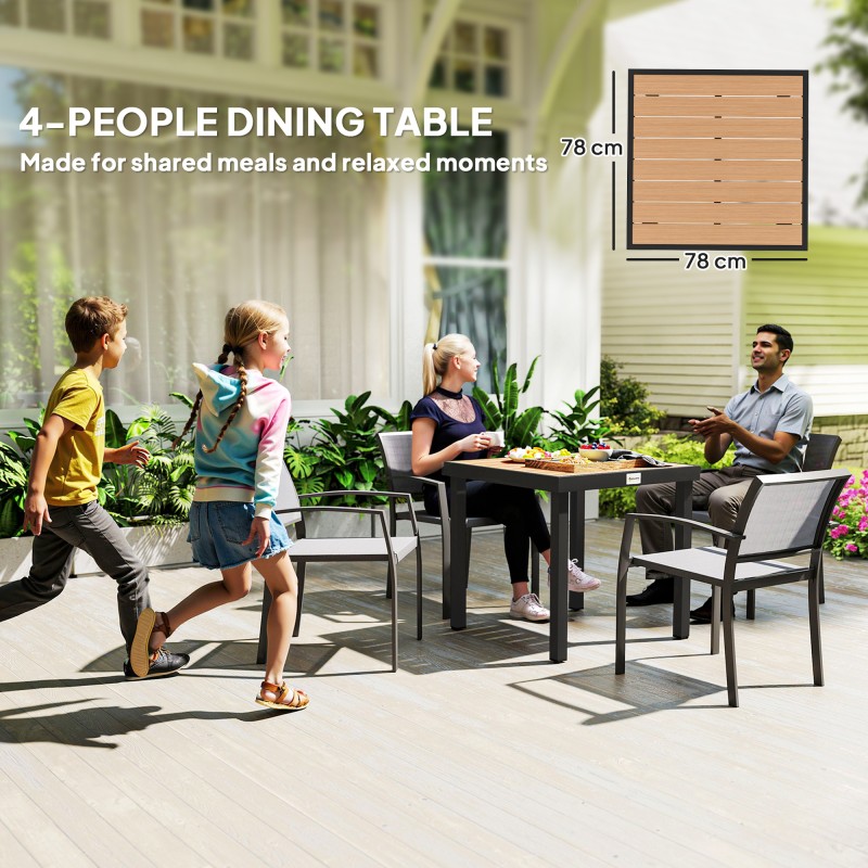 Ulkopöytä 4 hengelle alumiinirunko ja muovikansi 78 x 78 x 74 cm musta/natural