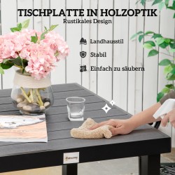 Ulkopöytä 4 hengelle, alumiinirunko ja muovisäleet, 78 x 78 x 74 cm, musta