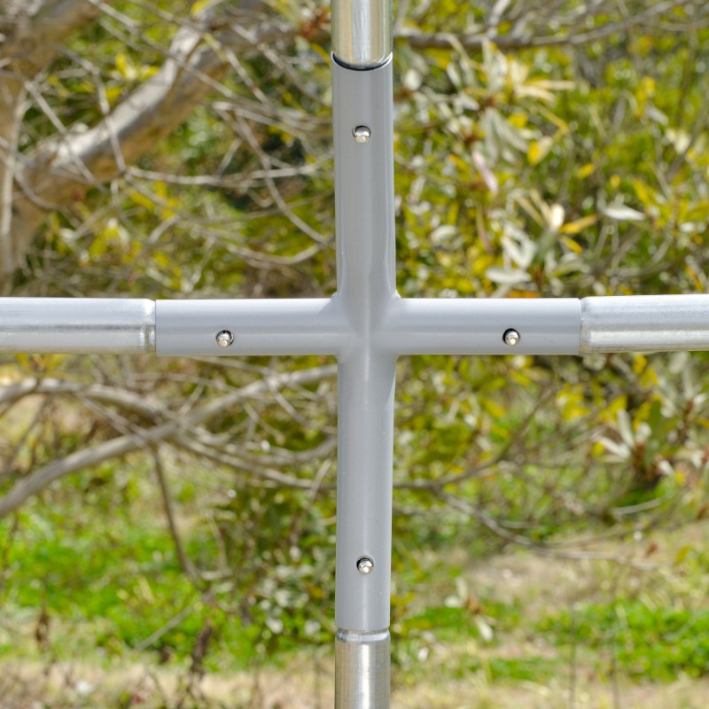 Ulkotarha pieneläimille, kanien ja kanojen aitaukseen, teräsrunko ja Oxford-kangaskate, 280 x 190 x 197 cm, silver