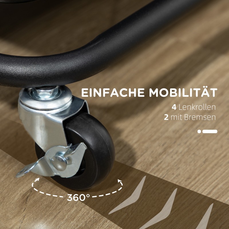 Säilytyskärry 3 tasoa koukuilla ja ripustuskoteloilla, teräs ja muovi, musta