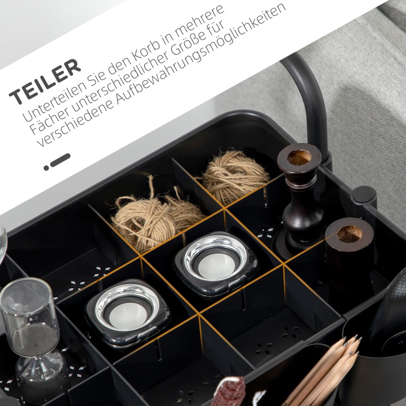 Säilytyskärry 3 tasoa koukuilla ja ripustuskoteloilla, teräs ja muovi, musta