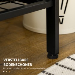 Naulakko penkillä ja säilytyshyllyillä, teollinen tyyli, muistitaulu ja kangastasku, 100 x 40 x 185 cm, musta/ruskea