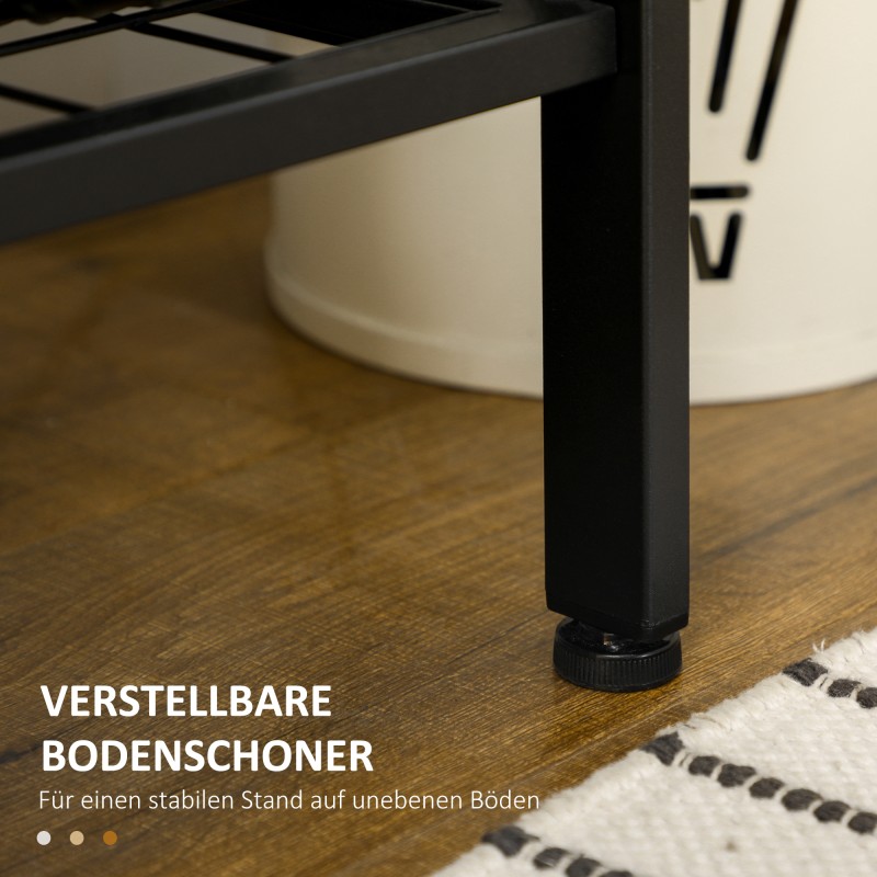 Naulakko penkillä ja säilytyshyllyillä, teollinen tyyli, muistitaulu ja kangastasku, 100 x 40 x 185 cm, musta/ruskea