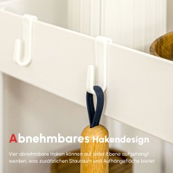 Kapea keittiövaunu 4 hyllyä ja koukkua 40 x 19 x 90 cm valkoinen teräs/ABS pyörillä