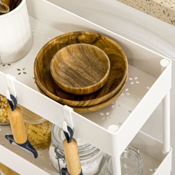 Kapea keittiövaunu 4 hyllyä ja koukkua 40 x 19 x 90 cm valkoinen teräs/ABS pyörillä