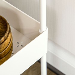 Kapea keittiövaunu 4 hyllyä ja koukkua 40 x 19 x 90 cm valkoinen teräs/ABS pyörillä