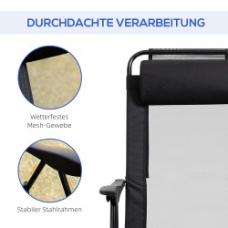 Taittotuoli ulkokäyttöön 2 kpl, säädettävä selkänoja, teräsrunko, säänkestävä kangas, musta