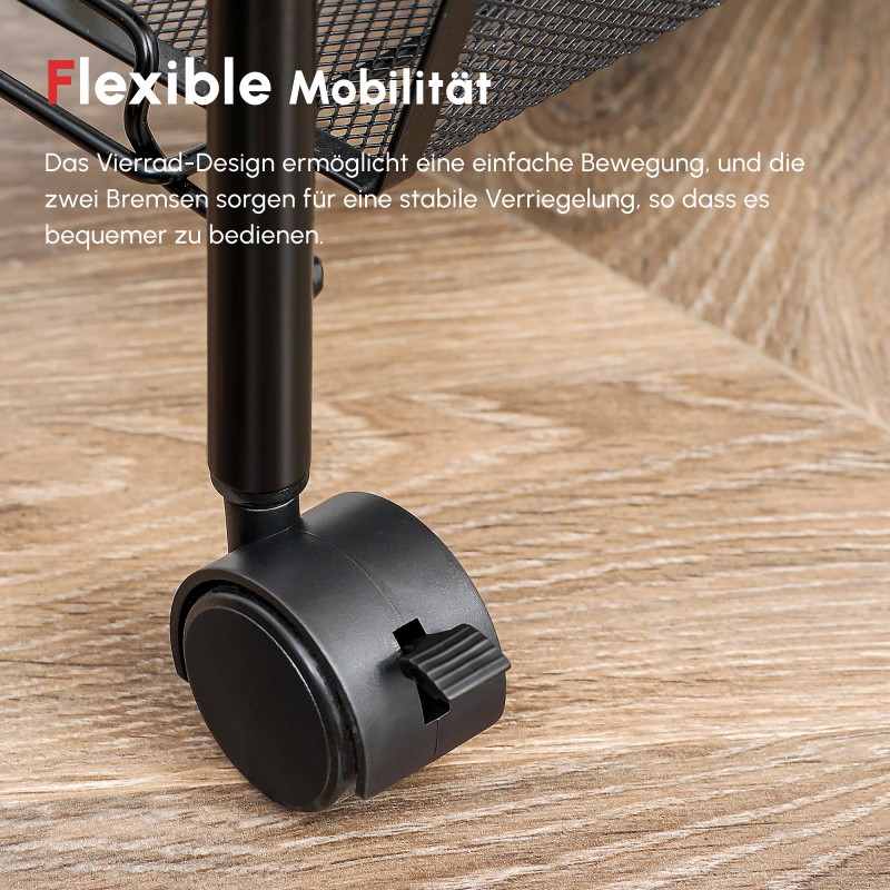 Kapea keittiövaunu 5 metallikorilla, koukut ja pyörät, teräs/muovi, 45x26,5x106 cm, valkoinen