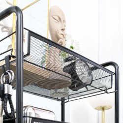 Kapea keittiövaunu 5 metallikorilla, koukut ja pyörät, teräs/muovi, 45x26,5x106 cm, valkoinen