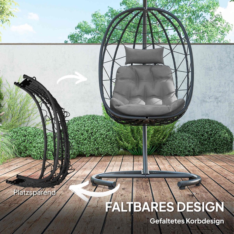 Riippunoja ulkokäyttöön, teräsrunko ja polyrottinki, 102 x 102 x 195 cm, tummanharmaa