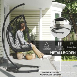 Riippunoja ulkokäyttöön, teräsrunko ja polyrottinki, 102 x 102 x 195 cm, tummanharmaa