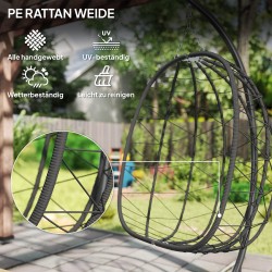 Riippunoja ulkokäyttöön, teräsrunko ja polyrottinki, 102 x 102 x 195 cm, tummanharmaa