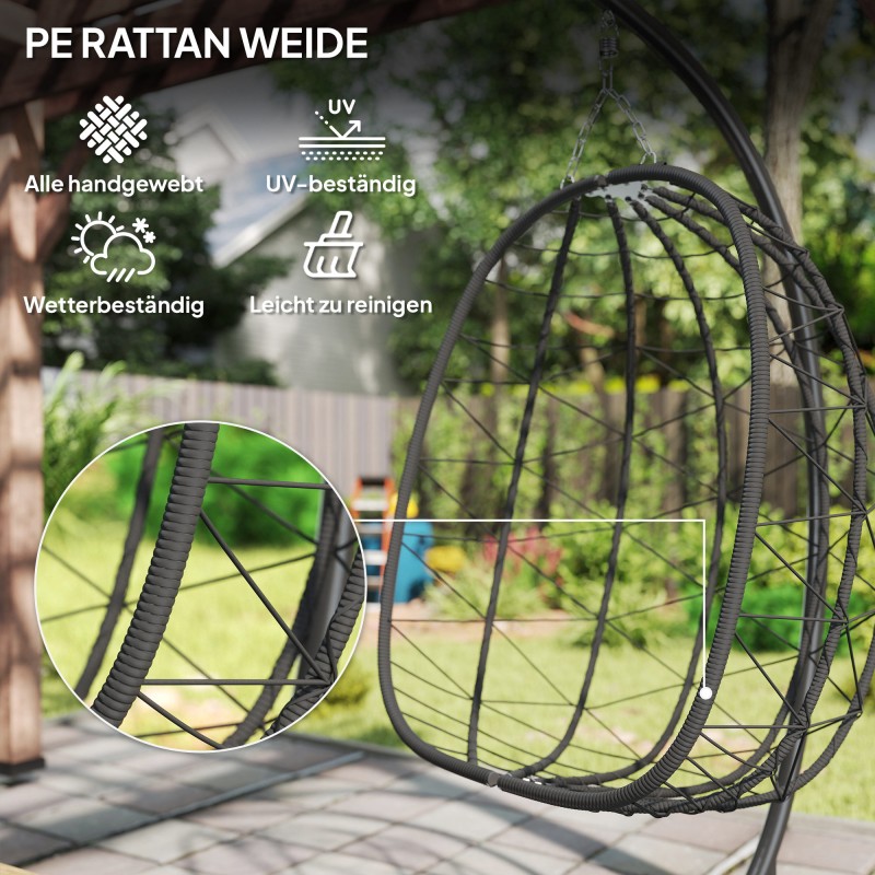 Riippunoja ulkokäyttöön, teräsrunko ja polyrottinki, 102 x 102 x 195 cm, tummanharmaa