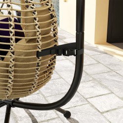 Riippukeinu jalustalla ulko- ja sisäkäyttöön, teräsrunko, taitettava munanmuotoinen istuin, beige