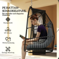 Roikkutuoli polyrottinkia tyynyillä ulko- ja sisäkäyttöön, taitettava, 150 kg, tummanharmaa