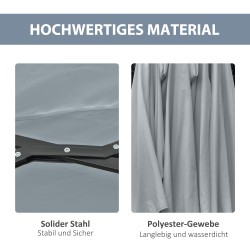 Kaksipuolinen puutarhavarjo LED-aurinkovaloilla 4,5 m, polyesteri/teräs, vaaleanharmaa-musta