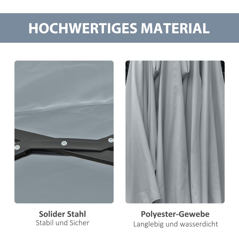 Kaksipuolinen puutarhavarjo LED-aurinkovaloilla 4,5 m, polyesteri/teräs, vaaleanharmaa-musta