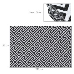 Ulkokäyttöön tarkoitettu matto, kaksipuolinen polypropeeni, 152 x 243 cm, musta/valkoinen