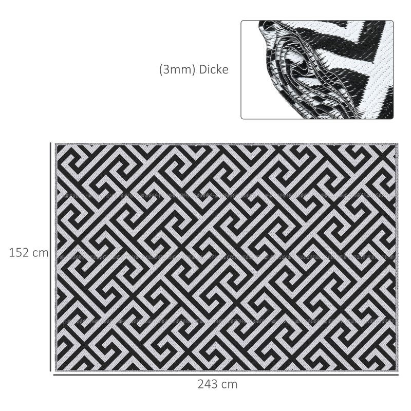 Ulkokäyttöön tarkoitettu matto, kaksipuolinen polypropeeni, 152 x 243 cm, musta/valkoinen