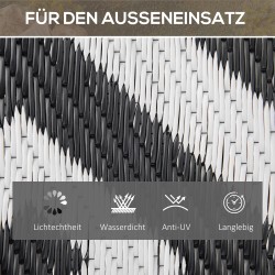 Ulkokäyttöön tarkoitettu matto, kaksipuolinen polypropeeni, 152 x 243 cm, musta/valkoinen