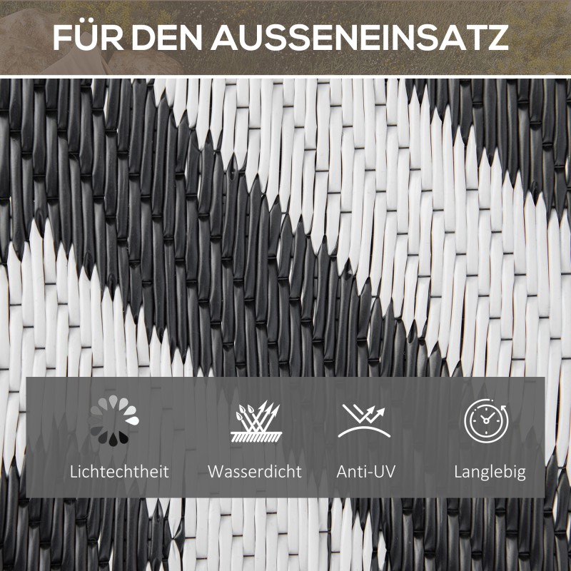 Ulkokäyttöön tarkoitettu matto, kaksipuolinen polypropeeni, 152 x 243 cm, musta/valkoinen