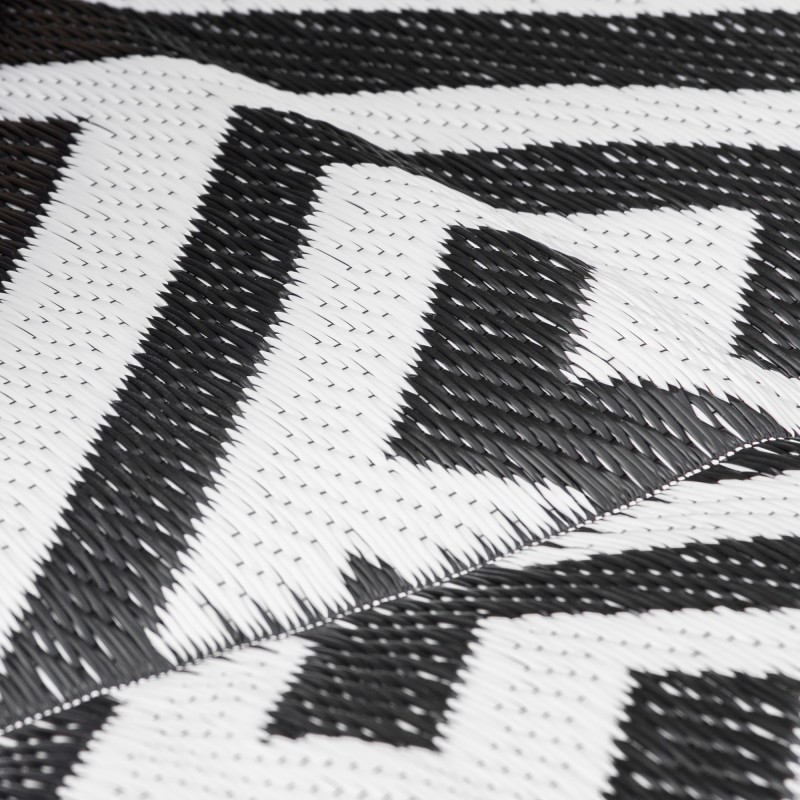 Ulkokäyttöön tarkoitettu matto, kaksipuolinen polypropeeni, 152 x 243 cm, musta/valkoinen