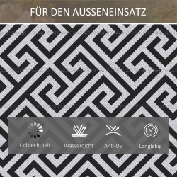 Ulkoterassimatto ulkokäyttöön, kaksipuolinen polypropeeni 121 x 182 cm, musta-valkoinen