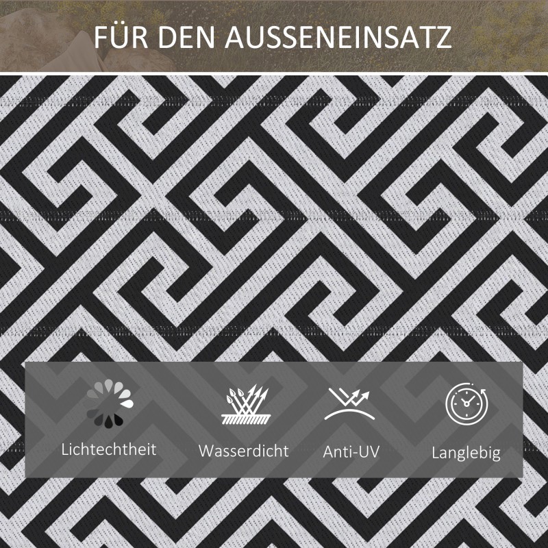 Ulkoterassimatto ulkokäyttöön, kaksipuolinen polypropeeni 121 x 182 cm, musta-valkoinen